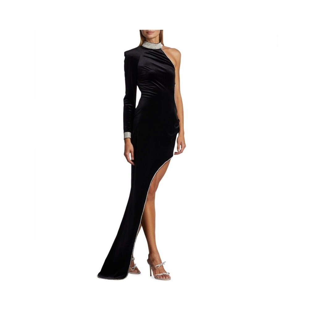 NWOT Bronx and Banco Nefertiti Embellished Asymmetric Velvet Cut-Out Gown